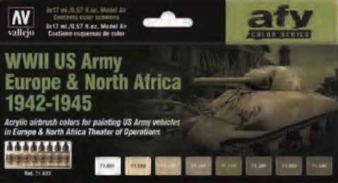 Vallejo 71625 17ml Bottle AFV WWII US Army Europe & North Africa 1942-1945 Model Air Paint Set (8 Colors)