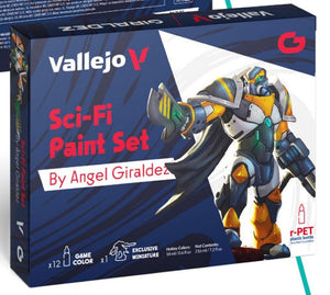 Vallejo 72313 18ml Bottle Sci-Fi Game Color Paint Set (12 Colors) w/Figure