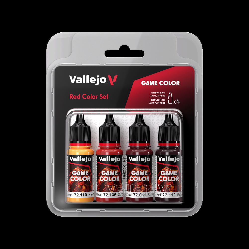 Vallejo 72377 18ml Bottle Red (Base, Shadow, Light) Game Color Paint Set (4 Colors)