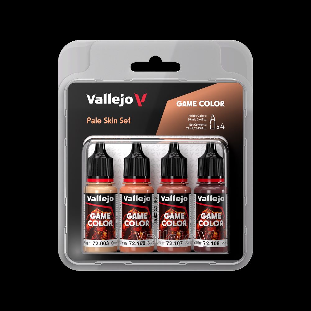 Vallejo 72379 18ml Bottle Pale Skin (Base, Shadow, Light) Game Color Paint Set (4 Colors)