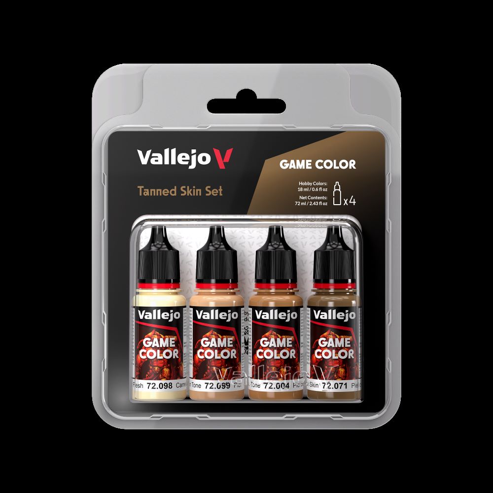 Vallejo 72380 18ml Bottle Tanned Skin (Base, Shadow, Light) Game Color Paint Set (4 Colors)