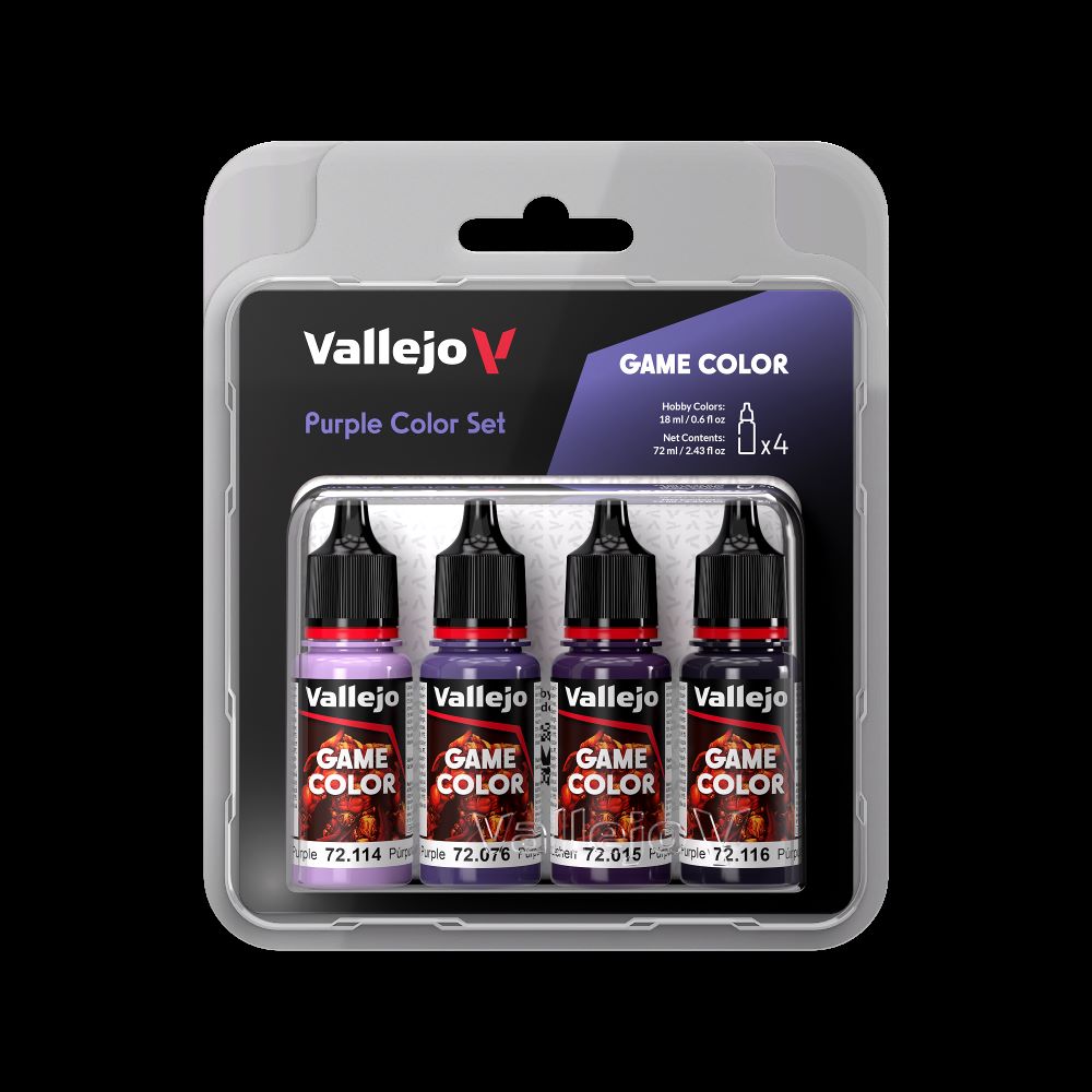 Vallejo 72382 18ml Bottle Purple (Base, Shadow, Light) Game Color Paint Set (4 Colors)