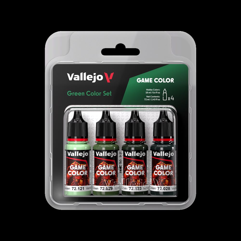 Vallejo 72384 18ml Bottle Green (Base, Shadow, Light) Game Color Paint Set (4 Colors)