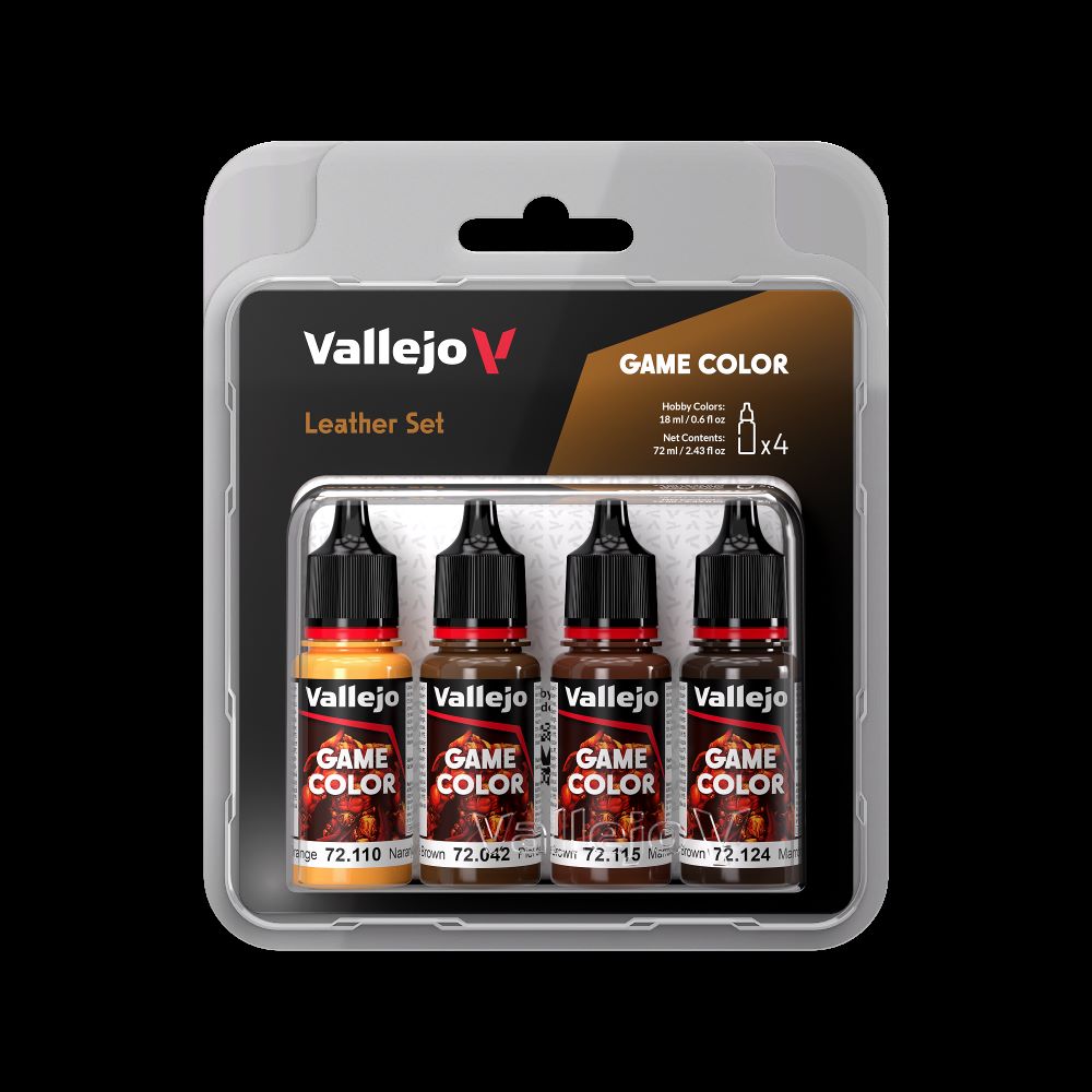 Vallejo 72385 18ml Bottle Leather (Base, Shadow, Light) Game Color Paint Set (4 Colors)