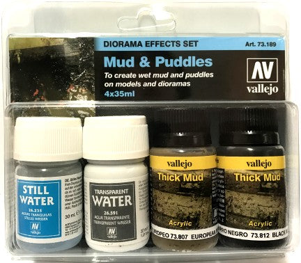 Vallejo 73189 35ml/30ml Bottles Mud & Puddles Diorama Effect Paint Set (4 Different)