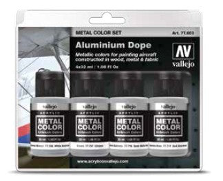 Vallejo 77603 32ml Bottle Aluminum Dope Aircraft Metal Color Paint Set (4 Colors)