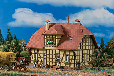 Vollmer 43654 HO Scale Half-Timbered Duplex - Kit -- Yellow 6-1/4 x 4-3/4 x 4-15/16" 15.8 x 12.1 x 12.5cm