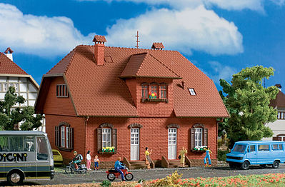 Vollmer 43659 HO Scale Brick Duplex - Kit -- Tuscan 6-1/4 x 4-3/4 x 4-15/16" 15.8 x 12.1 x 12.5cm
