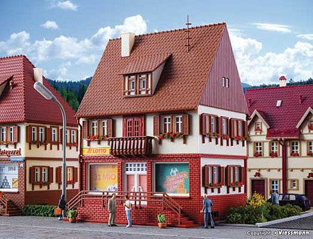 Vollmer 43803 HO Scale Lottery Shop -- Kit - 4 x 3-3/4 x 4-3/4" 10.2 x 9.5 x 14.7cm