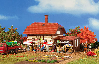 Vollmer 43951 HO Scale Organic Farm Shop - Kit (Organic Plastic) -- Includes Stands, Umbrellas & More 6-1/8 x 4-5/16 x 4-1/4" 15.5 x 11 x 10.8cm