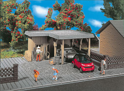 Vollmer 45127 HO Scale Single Car Port w/Shed -- 3-1/16 x 2-11/16 x 1-9/16" 7.8 x 6.9 x 4cm