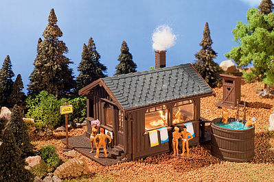 Vollmer 45146 HO Scale Wood Sauna w/Hot Tub & Outhouse - Kit (Plastic) -- Sauna Structure: 3-1/2 x 2-1/2 x 2-1/2" 9 x 6.5 x 6.5cm