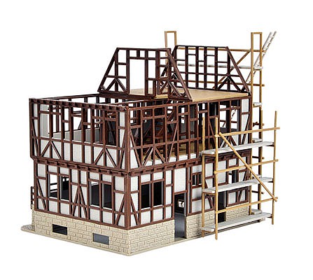 Vollmer 46889 HO Scale Half-Timbered House Under Construction -- Kit - 4-3/4 x 3-15/16 x 4-1/2" 12 x 10 x 11.5cm
