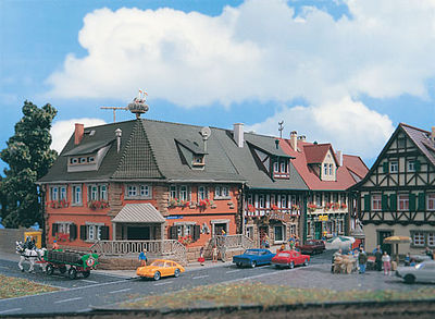 Vollmer 47630 N Scale Market Street House -- House "Rue de Marche" 4 x 4 x 4-5/16" (10.2 x 10.2 x 10.8cm)