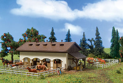 Vollmer 47719 N Scale Horse Paddock w/Horses - Kit -- 14.5 x 21 x 5cm