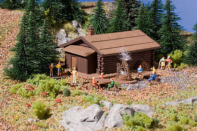 Vollmer 47727 N Scale Log Cabin w/Barbecue Pit
