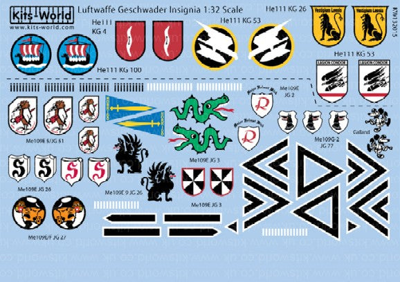 Warbird Decals 132015 1/32 Luftwaffe Geschwader Insignia (13 Designs)