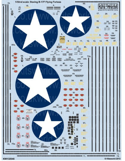 Warbird Decals 132046 1/32 B17F US Air Corps General Stenciling & National Insignias, Cockpit Instrumentation & Walkways