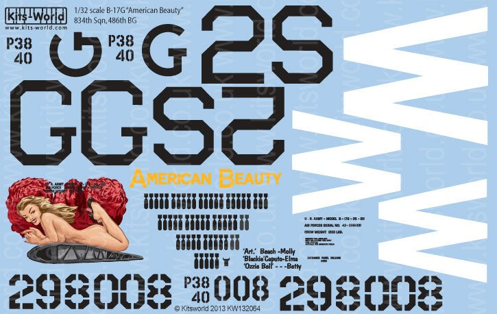 Warbird Decals 132064 1/32 B17G American Beauty