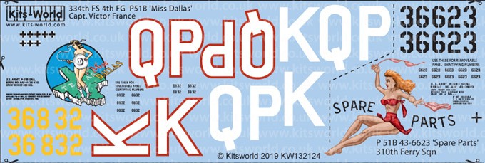Warbird Decals 132124 1/32 P51B Little Friends of Mighty 8th AF Miss Dallas, Spare Parts