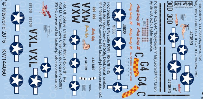 Warbird Decals 144050 1/144 P51 My Achin (Ass), Nooky Booky IV, Shady Lady, Oh Johnie
