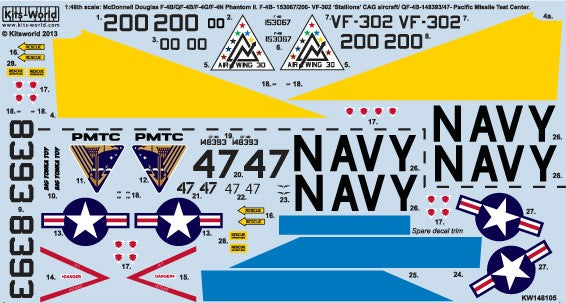 Warbird Decals 148105 1/48 F4B/QF4B18 Stallions Naval Air Station, Phantom II Pacific Missile Test Center