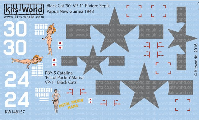 Warbird Decals 148157 1/48 PBY5 Catalina Black Cat 30 VP11 Riviere Sepik Papua New Guinea 1943, Pistol Packin Mama VP11 Black Cats