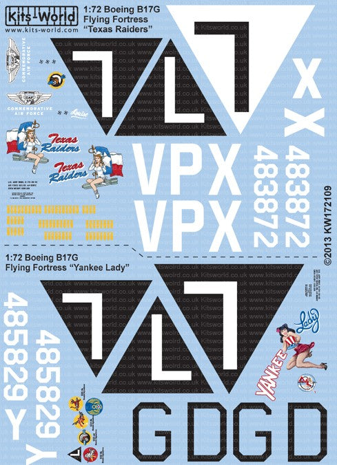 Warbird Decals 172109 1/72 B17G Texas Raiders, Yankee Lady