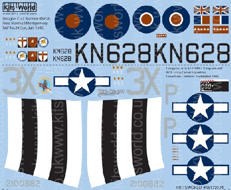 Warbird Decals 172124 1/72 C47 Field Marshall Montgomery RAF 24 Sq Jul 1945, C47A Drag 'em oot 87 Troop Carrier Sq Greenham Common Sept 1944