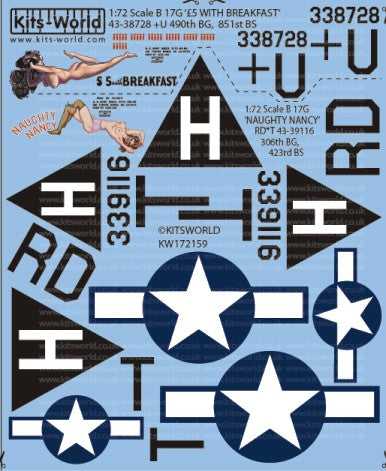 Warbird Decals 172159 1/72 B17G Late Mark (Staggered Waist Gun) With Breakfast, Naughty Nancy