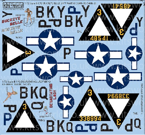 Warbird Decals 172162 1/72 B17G Late Mark (Staggered Waist Gun)Buckeye Belle, Devastating Lady