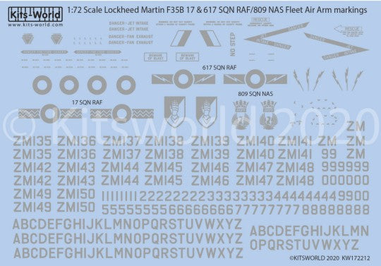 Warbird Decals 172212 1/72 F35B 17 & 617 SQN RAF/809 NAS Fleet Air Arm Markings for ITA & ACY