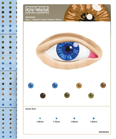 Warbird Decals 2 3D Human Eyeballs Waterslide Decals 1.50mm, 1.72mm, 1.80mm, 1.92mm (336)