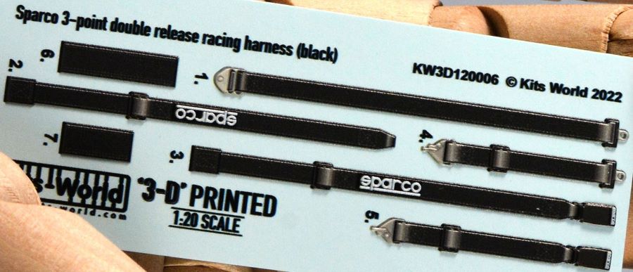 Warbird Decals 3120006 1/20 3D Color Sparco 3-Point Double Release Racing Seatbelts/Harness Black