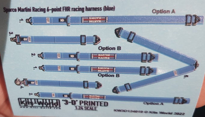 Warbird Decals 3124019 1/24 3D Color Sparco Martini 6-Point FHR Racing Seatbelts/Harness Blue