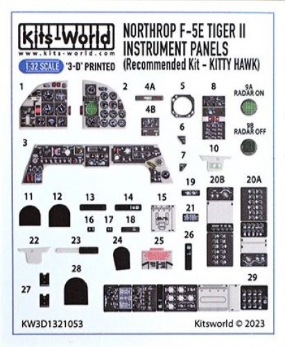 Warbird Decals 31321053 1/32 3D Color Instrument Panels Northrop F5E Tiger II for HSG