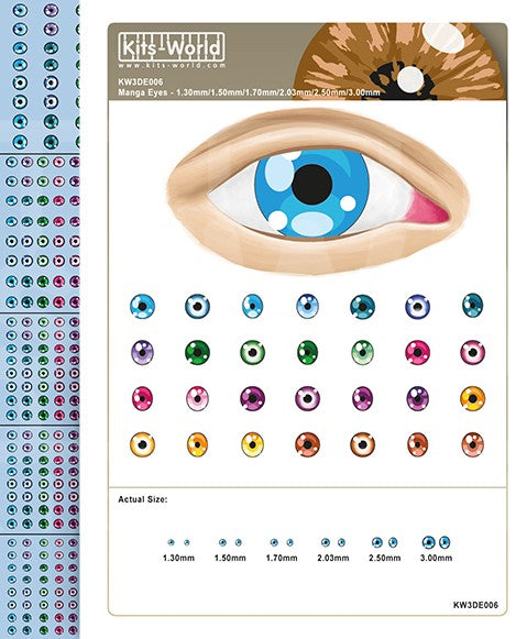 Warbird Decals 6 3D Manga Eyeballs Waterslide Decals 1.30mm, 1.50mm, 1.70mm, 2.03mm, 2.50mm,3mm (672)