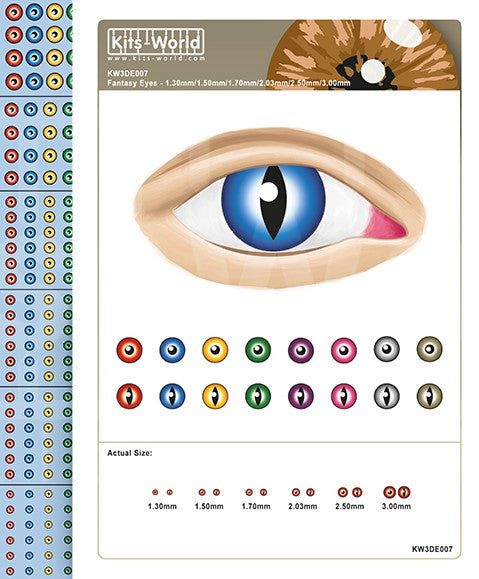 Warbird Decals 7 3D Fantasy Eyeballs Waterslide Decals 1.30mm, 1.50mm, 1.70mm, 2.03mm, 2.50mm, 3mm (336)