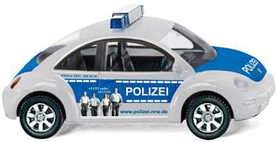 Wiking 10444 HO Scale Emergency Volkswagen Beetle (1990s/2000s Version) - Assembled -- Police (silver, blue, German Lettering)