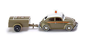 Wiking 3001 HO Scale Volkswagen Beetle 1200 w/Single-Axle Trailer - Assembled -- Schlotmann (beige, white, German Lettering)