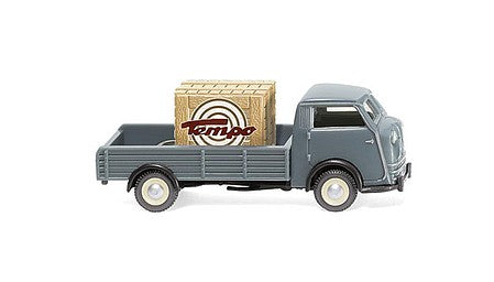 Wiking 33505 HO Scale 1949-1952 Tempo Matador Low-Side Delivery Truck with Crate Load - Assembled -- Gray