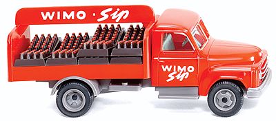 Wiking 34502 HO Scale Hanomag L28 Flatbed Delivery Truck - Assembled -- With Bottle Load, Wimo Sip (red, white)