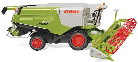 Wiking 38914 HO Scale Claas Lexion 760 Combine with V 1050 Cutting Head - Assembled -- Claas (green, white, red)