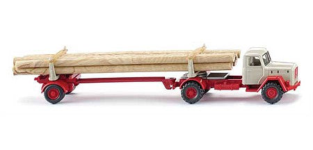 Wiking 39011 HO Scale 1958-1964 Magirus Tractor with Log Trailer - Assembled -- White, Red