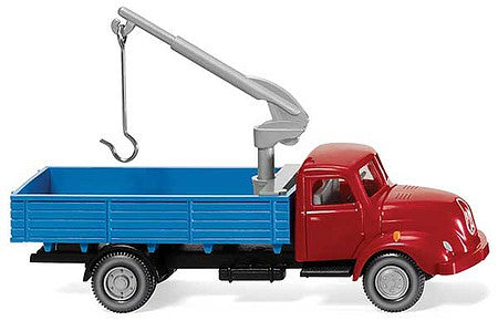 Wiking 42002 HO Scale 1958 Magirus S 3500 Low-Side Tow Truck - Assembled -- Red, Blue