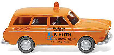 Wiking 4201 HO Scale Volkswagen 1600 Variant Station Wagon - Assembled -- W. Roth (orange, black, blue; German Lettering)