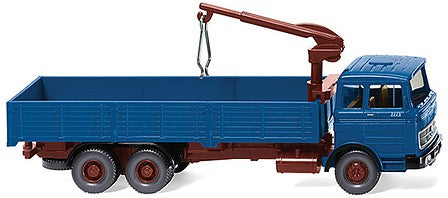 Wiking 43307 HO Scale 1963-1967 Mercedes-Benz High-Side Delivery Truck with Crane - Assembled -- Blue, Red