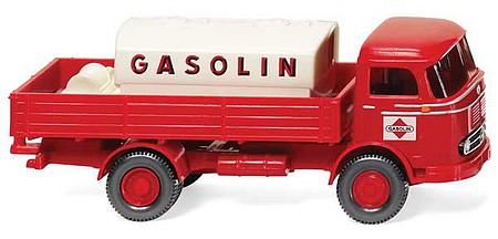 Wiking 43804 HO Scale 1957-1969 Mercedes-Benz LP 321 Low-Side Delivery Truck with Tank - Assembled -- Gasolin (red, German Lettering)