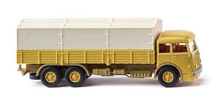 Wiking 47904 HO Scale 1951 Bussing 12.000 Low-Side Truck with Cover - Assembled -- Yellow, Ivory