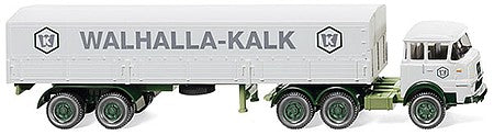 Wiking 48801 HO Scale 1964 Krupp 806 Tractor w/Low-Side Trailer - Assembled -- Walhalla Kalk (white, gray, black, German Lettering)